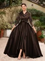A-line kjole kjole Satin Ruched V-hals Lange ermer Asymmetrisk Brudens Mor Kjole