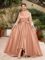 A-line kjole kjole Satin Ruched V-hals Lange ermer Asymmetrisk Brudens Mor Kjole