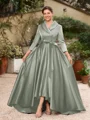 A-line kjole kjole Satin Ruched V-hals Lange ermer Asymmetrisk Brudens Mor Kjole