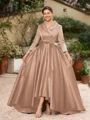 A-line kjole kjole Satin Ruched V-hals Lange ermer Asymmetrisk Brudens Mor Kjole