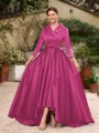 A-line kjole kjole Satin Ruched V-hals Lange ermer Asymmetrisk Brudens Mor Kjole