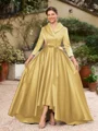 A-line kjole kjole Satin Ruched V-hals Lange ermer Asymmetrisk Brudens Mor Kjole