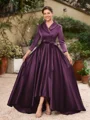 A-line kjole kjole Satin Ruched V-hals Lange ermer Asymmetrisk Brudens Mor Kjole