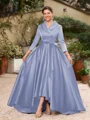A-line kjole kjole Satin Ruched V-hals Lange ermer Asymmetrisk Brudens Mor Kjole