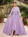 A-line kjole kjole Satin Ruched V-hals Lange ermer Asymmetrisk Brudens Mor Kjole
