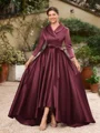 A-line kjole kjole Satin Ruched V-hals Lange ermer Asymmetrisk Brudens Mor Kjole