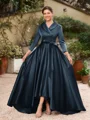 A-line kjole kjole Satin Ruched V-hals Lange ermer Asymmetrisk Brudens Mor Kjole