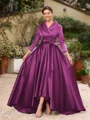 A-line kjole kjole Satin Ruched V-hals Lange ermer Asymmetrisk Brudens Mor Kjole