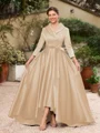 A-line kjole kjole Satin Ruched V-hals Lange ermer Asymmetrisk Brudens Mor Kjole