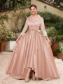 A-line kjole kjole Satin Ruched V-hals Lange ermer Asymmetrisk Brudens Mor Kjole