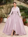 A-line kjole kjole Satin Ruched V-hals Lange ermer Asymmetrisk Brudens Mor Kjole