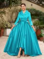 A-line kjole kjole Satin Ruched V-hals Lange ermer Asymmetrisk Brudens Mor Kjole