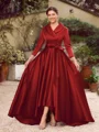 A-line kjole kjole Satin Ruched V-hals Lange ermer Asymmetrisk Brudens Mor Kjole