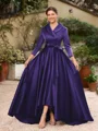 A-line kjole kjole Satin Ruched V-hals Lange ermer Asymmetrisk Brudens Mor Kjole