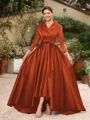 A-line kjole kjole Satin Ruched V-hals Lange ermer Asymmetrisk Brudens Mor Kjole