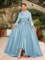 A-line kjole kjole Satin Ruched V-hals Lange ermer Asymmetrisk Brudens Mor Kjole