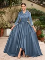 A-line kjole kjole Satin Ruched V-hals Lange ermer Asymmetrisk Brudens Mor Kjole