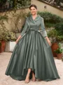 A-line kjole kjole Satin Ruched V-hals Lange ermer Asymmetrisk Brudens Mor Kjole