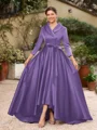 A-line kjole kjole Satin Ruched V-hals Lange ermer Asymmetrisk Brudens Mor Kjole