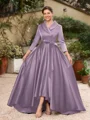 A-line kjole kjole Satin Ruched V-hals Lange ermer Asymmetrisk Brudens Mor Kjole