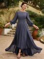 A-line kjole kjole Chiffong Ruched Båthals Trekvart ermer Asymmetrisk Brudens Mor Kjole