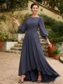 A-line kjole kjole Chiffong Ruched Båthals Trekvart ermer Asymmetrisk Brudens Mor Kjole