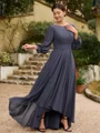 A-line kjole kjole Chiffong Ruched Båthals Trekvart ermer Asymmetrisk Brudens Mor Kjole