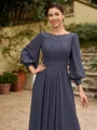 A-line kjole kjole Chiffong Ruched Båthals Trekvart ermer Asymmetrisk Brudens Mor Kjole