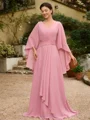 A-line kjole kjole Chiffong Ruched V-hals Trekvart ermer Gulvlengde Brudens Mor Kjole