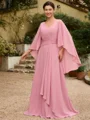 A-line kjole kjole Chiffong Ruched V-hals Trekvart ermer Gulvlengde Brudens Mor Kjole