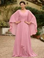 A-line kjole kjole Chiffong Ruched V-hals Trekvart ermer Gulvlengde Brudens Mor Kjole