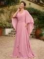 A-line kjole kjole Chiffong Ruched V-hals Trekvart ermer Gulvlengde Brudens Mor Kjole