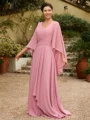 A-line kjole kjole Chiffong Ruched V-hals Trekvart ermer Gulvlengde Brudens Mor Kjole