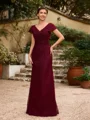 Sheath Blonder Ruched V-hals Kortermer Gulvlengde Brudens Mor Kjole