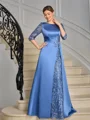 Sheath Scoop Trekvart ermer Applikasjoner Blonder Gulvlengde Satin Brudens Mor Kjole