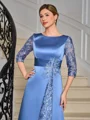 Sheath Scoop Trekvart ermer Applikasjoner Blonder Gulvlengde Satin Brudens Mor Kjole