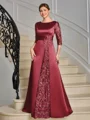 Sheath Scoop Trekvart ermer Applikasjoner Blonder Gulvlengde Satin Brudens Mor Kjole