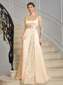 Sheath Scoop Trekvart ermer Applikasjoner Blonder Gulvlengde Satin Brudens Mor Kjole