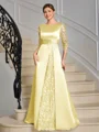 Sheath Scoop Trekvart ermer Applikasjoner Blonder Gulvlengde Satin Brudens Mor Kjole