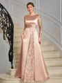 Sheath Scoop Trekvart ermer Applikasjoner Blonder Gulvlengde Satin Brudens Mor Kjole