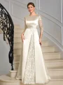 Sheath Scoop Trekvart ermer Applikasjoner Blonder Gulvlengde Satin Brudens Mor Kjole