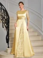 Sheath Scoop Trekvart ermer Applikasjoner Blonder Gulvlengde Satin Brudens Mor Kjole