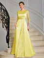 Sheath Scoop Trekvart ermer Applikasjoner Blonder Gulvlengde Satin Brudens Mor Kjole