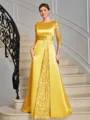 Sheath Scoop Trekvart ermer Applikasjoner Blonder Gulvlengde Satin Brudens Mor Kjole