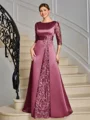 Sheath Scoop Trekvart ermer Applikasjoner Blonder Gulvlengde Satin Brudens Mor Kjole