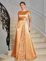 Sheath Scoop Trekvart ermer Applikasjoner Blonder Gulvlengde Satin Brudens Mor Kjole