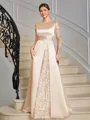 Sheath Scoop Trekvart ermer Applikasjoner Blonder Gulvlengde Satin Brudens Mor Kjole