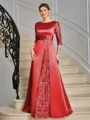 Sheath Scoop Trekvart ermer Applikasjoner Blonder Gulvlengde Satin Brudens Mor Kjole