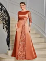 Sheath Scoop Trekvart ermer Applikasjoner Blonder Gulvlengde Satin Brudens Mor Kjole