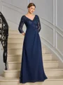 Sheath V-hals Trekvart ermer Applikasjoner Blonder Gulvlengde Chiffong Brudens Mor Kjole